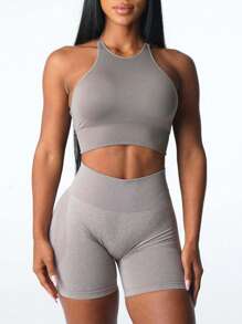 Sports Bras For Women Solid Color Sleeveless Workout Yoga Bra Fitness Sport Seamless Bralette Underwear Running Bras - 卡其色 - 查看 7