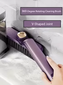 Cepillo de limpieza rotativo 2 en 1 - Plástico morado, cerdas duras a 360°, conector en forma de V, adecuado para baldosas de baño y limpieza de grietas, cepillo de limpieza de juntas de baño multifunción, cepillo de dientes para la limpieza de grietas del hogar 3 en 1 Multifuncional para baldosas, ranuras de puertas y ventanas, plumero, sin ángulos muertos decoración de baño del hogar Verano Regreso a la escuela