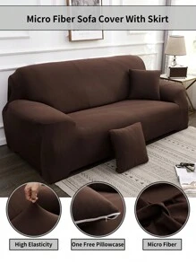 1 件牛奶丝绒纯色沙发套套装包括 1 个枕套，高弹性，四季使用，适合各种场合，易于安装，防宠物 - 棕色 - 查看 11