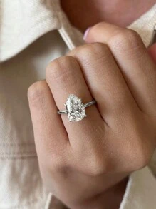 1枚925纯银闪亮梨形切割0.5/1/2/4克拉订婚戒指、结婚戒指、女士承诺戒指、永恒戒指、精致珠宝礼品 - 銀色 - 查看 8