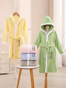 1件快乾卡通連帽刺繡兒童浴袍，適合6歲以下，柔軟毛絨吸水，生日禮物，四季適用，浴室裝飾 - 彩色 - 查看 10