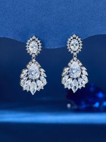 1 paire de boucles d'oreilles à pendentif style bijoux en cubic zirconia, boucles d'oreilles de soirée de mode pour la fête, cadeau de la Saint-Valentin, pour Maman, Mère, Fête des Mères, Cadeau