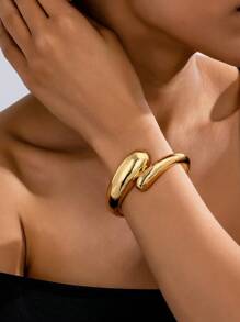 1 件蛇形设计简约金色金属开口袖口手镯，适合女性珠宝、派对、礼物和日常佩戴