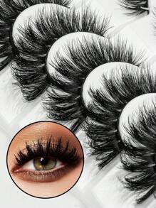 7 Pairs/Pack D Curl Thick Curly Fluffy Volume False Eyelashes Mink Lashes Cat-Eye Look Wispy 8D Volume Fake Eyelash Strips Eye Lifting Look Extension Full Eyelash Strip To Lengthen And Volumize The Outer Corner Of Your Eye For Beauty Makeup - 黑色 - 查看 2