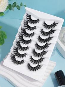 7 Pairs/Pack D Curl Thick Curly Fluffy Volume False Eyelashes Mink Lashes Cat-Eye Look Wispy 8D Volume Fake Eyelash Strips Eye Lifting Look Extension Full Eyelash Strip To Lengthen And Volumize The Outer Corner Of Your Eye For Beauty Makeup - 黑色 - 查看 3