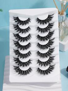 7 Pairs/Pack D Curl Thick Curly Fluffy Volume False Eyelashes Mink Lashes Cat-Eye Look Wispy 8D Volume Fake Eyelash Strips Eye Lifting Look Extension Full Eyelash Strip To Lengthen And Volumize The Outer Corner Of Your Eye For Beauty Makeup - 黑色 - 查看 4