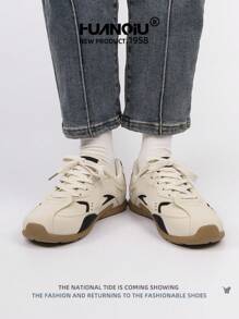 Giày thể thao đế xuồng thời trang thường ngày HUANQIU dành cho nữ, giày nhỏ màu trắng thoải mái và đa năng, có sẵn màu đen, be, nâu, phù hợp cho học sinh và mọi mùa - Màu be - Xem 7