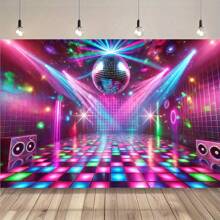 1pc Vibrant Polyester Disco Ball Dance Floor Backdrop, Colorful Party Decor, Suitable For Home, Kitchen, General Use, Easy Installation, Reusable For Home Gatherings, Weddings, Birthdays, Christmas, Thanksgiving, Fall, Indoor/Outdoor Decoration, No Power Supply Needed - Multicolor - View 1