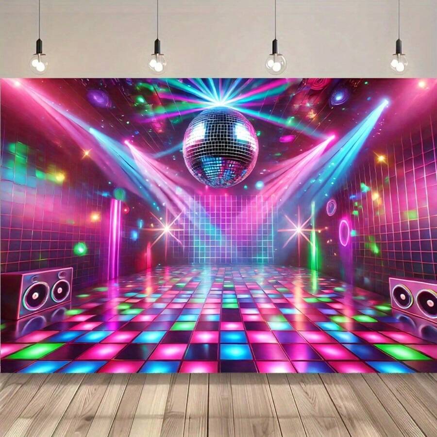 1pc Vibrant Polyester Disco Ball Dance Floor Backdrop, Colorful Party Decor, Suitable For Home, Kitchen, General Use, Easy Installation, Reusable For Home Gatherings, Weddings, Birthdays, Christmas, Thanksgiving, Fall, Indoor/Outdoor Decoration, No Power Supply Needed - Multicolor - View 1