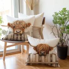 1pc/2pcs Simple Highland Cow Plush Throw Pillow Cover, Single Sided Skin-Friendly Peach Velvet, 45*45cm Sofa Cushion Cover For Home Decor, Party Decoration, Gift