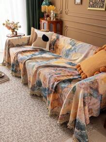 1 pièce Couverture de jet de canapé motif floral rétro avec bordure à franges, convient pour la chambre, le dortoir, le bureau, la décoration de canapé de salon, la sieste, diverses tailles, cadeau doux pour toutes les saisons. Housse de canapé, décoration de salon