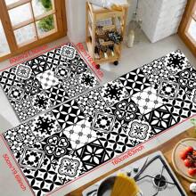 1 pièce Paillasson unique à carreaux noir et blanc, fabriqué en diatomite - antidérapant, résistant aux taches et super absorbant, convient pour la cuisine et la salle de bain, parfait pour la décoration de la maison et les célébrations