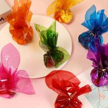 80/120/160Pcs Plastic Cellophane Wrap Sheets With Twist Ties, Transparent Colored Wrapping Paper For Candy Treats And Gifts, Valentine's Day New Year Gift Wrapping Paper, Colored Food Wrapping Paper