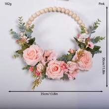1pc Spring Floral Wreath, Boho Wall Decor With Wooden Beads And Artificial Roses, Suitable For Front Door, Indoor/Outdoor Decoration, All Seasons - Multicolor - View 14