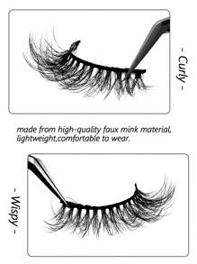 Asiteo 1 Pair 3D Effect Faux Mink Eyelashes, Natural & Soft For Everyday Wear - Black - View 5