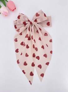 1pc Women's Elegant Heart Print Oversized Bow Long Ribbons Hair Clip, Sweet Design Perfect Accessory Claw Clips Hair Slide Hair Barrettes - Multicolor - View 5