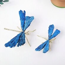 1 件天然水晶石黑色电气石光环蓝色火焰羽毛 DIY 蜻蜓动物装饰批发 7 月 4 日女士父亲爸爸礼物 - 藍羽蜻蜓 - 查看 6