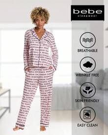 Bebe Womens Pajama Sets - PJ Set For Women - Pajamas For Women Logo - Long Sleeve Pajama Set For Women - Rose Shadow - View 3