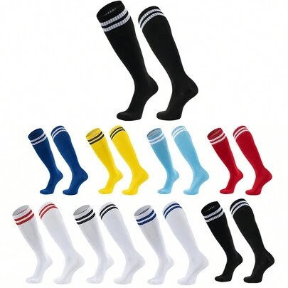 1 双儿童过膝足球袜，条纹运动长筒袜，适合男孩和女孩，适合 2-6 岁、8-12 岁