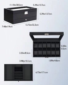 GUKA Watch Box 12 Slot Watch Display Organizer Leather Jewelry Case Drawer Glass Birthday For Men Women,  Husband Dad Back To School Dormitory Storage