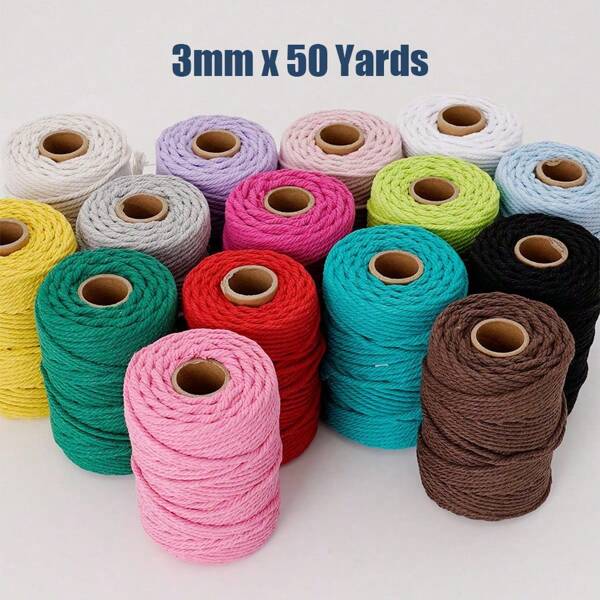 Corde macramé 3mm X 50 M, corde tressée colorée, corde, fil macramé pour suspensions murales, supports de plantes, artisanat, projets de décoration DIY