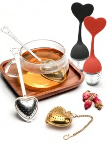 1 件不锈钢心形茶滤器（带链条或不锈钢手柄）、不锈钢茶滤（带硅胶心形手柄）、茶球、泡茶工具、调味浸泡工具（适用于家庭、办公室、厨房）、适用于冲泡散叶茶和花茶、煮炖调味包（返校）