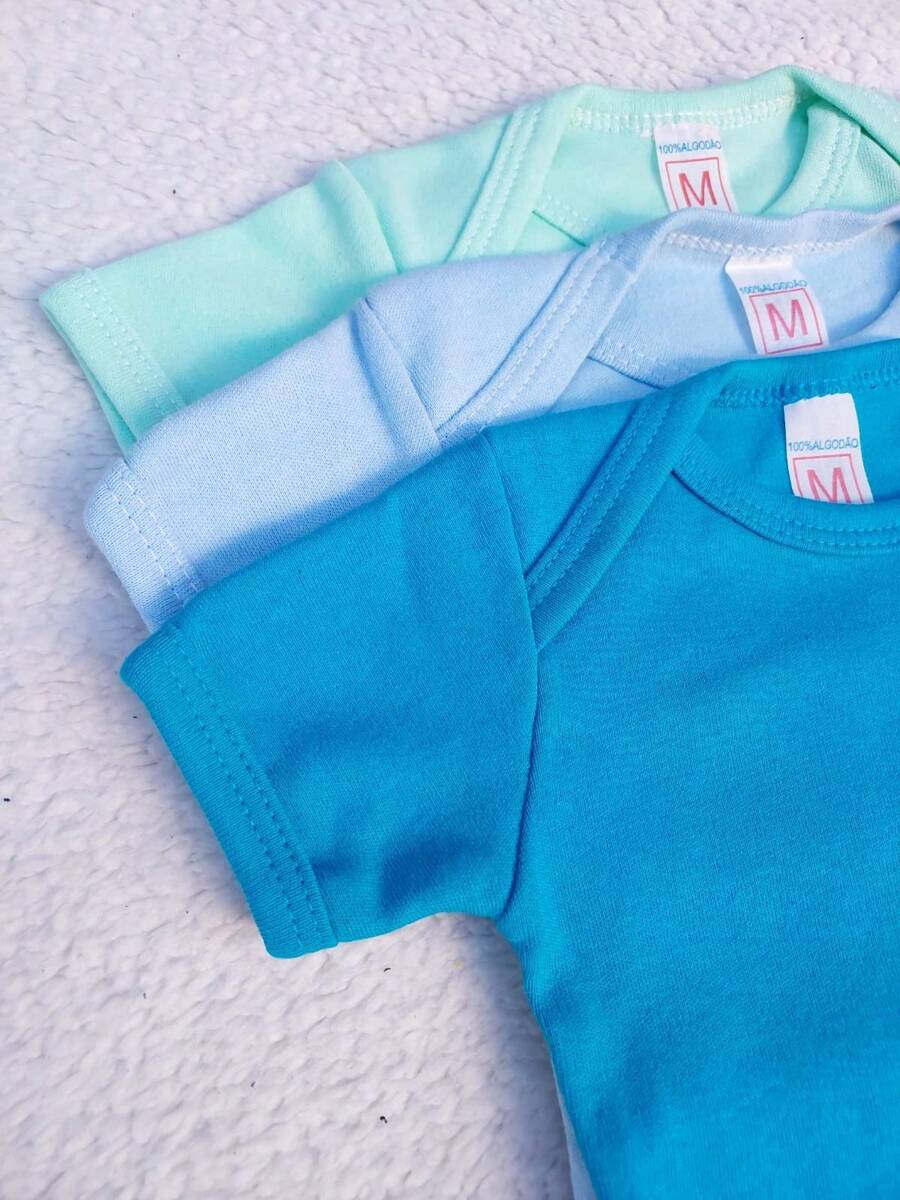 Promotion KIT 3 Plain Short Sleeve Baby Bodysuits (Assorted Colors) - 淺藍色 - 查看 1