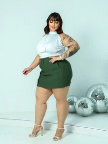 Plus Size Shorts - Army Green - View 5
