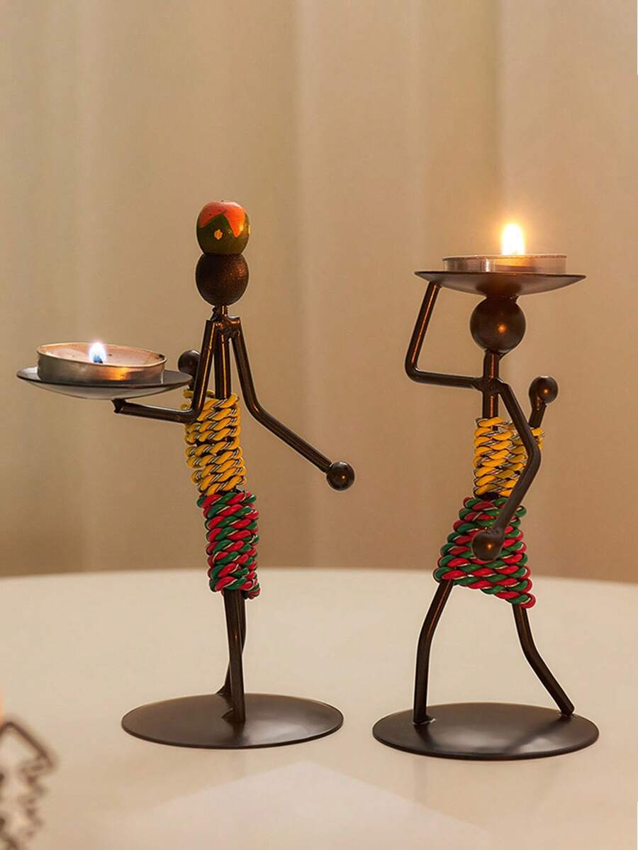 1pc Creative Vintage Human Shaped Metal Candle Holder, Suitable For Bars, Restaurants, Romantic Candlelight Dinner Decorations Gifts Birthday Graduation