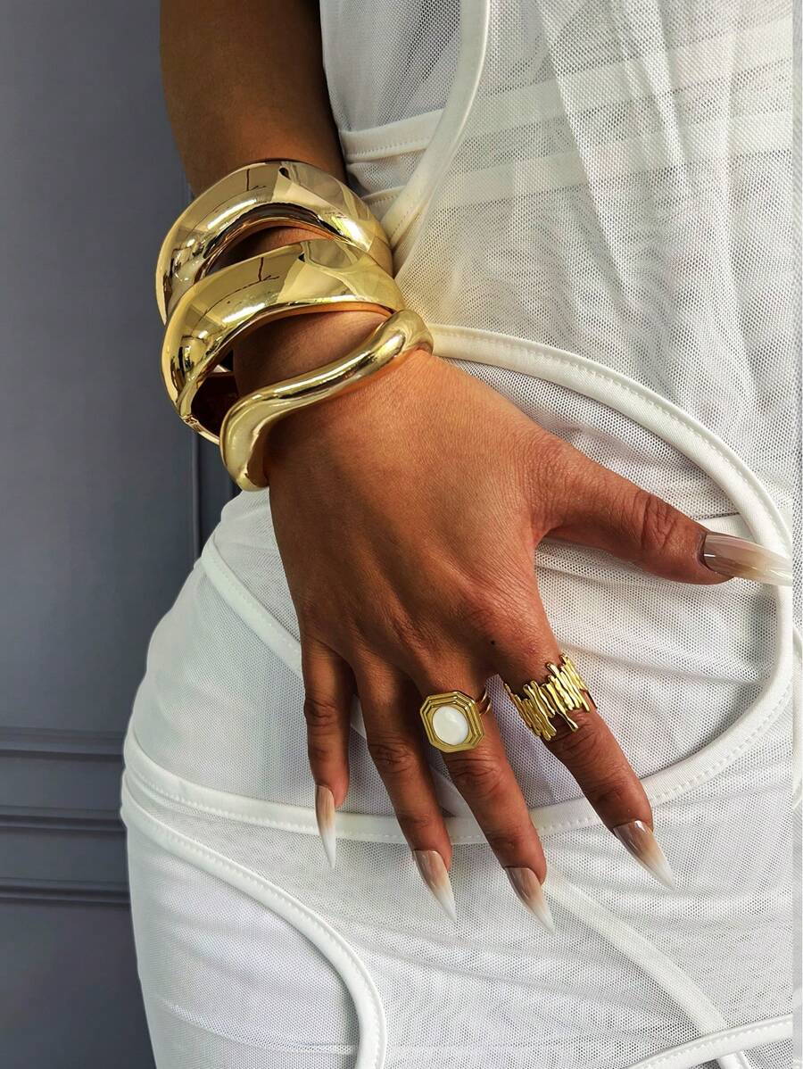 1Pc Cuff Bracelets,Gold Bangles,Wide Bangles, Chunky Bracelet, Bracelet Set, Wide Bracelet, Bracelet For Women,Gift For Her - Multicolor - View 1