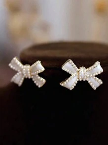3pcs Of Exquisite Faux Pearl Bow Necklace And Earrings, Specially Designed For Women, Ideal Gift For Girlfriend On Valentine's Day - 彩色 - 查看 4
