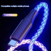 Cable de carga rápida RGB de 6A 66W con luz de respiración, cable de datos USB Tipo C de 66W compatible con carga rápida USB Tipo C de 30W de Samsung