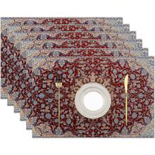 Set de 6 manteles individuales abstractos de estilo africano geométrico bohemio, lavables, de lino, para la mesa de la cocina o del comedor, decoración de granja - Multicolor - Ver 7