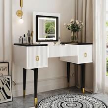 43.3" Modern Vanity Table Set With Flip-Top Mirror And LED Light, Dressing Table With Customizable Storage, White And Black