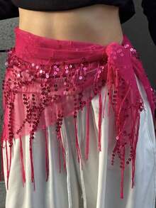 1pc Women's Belly Dance Hip Scarf Sequin Tassel Triangle Wrap Skirt Waist Chain - Multicolor - View 7