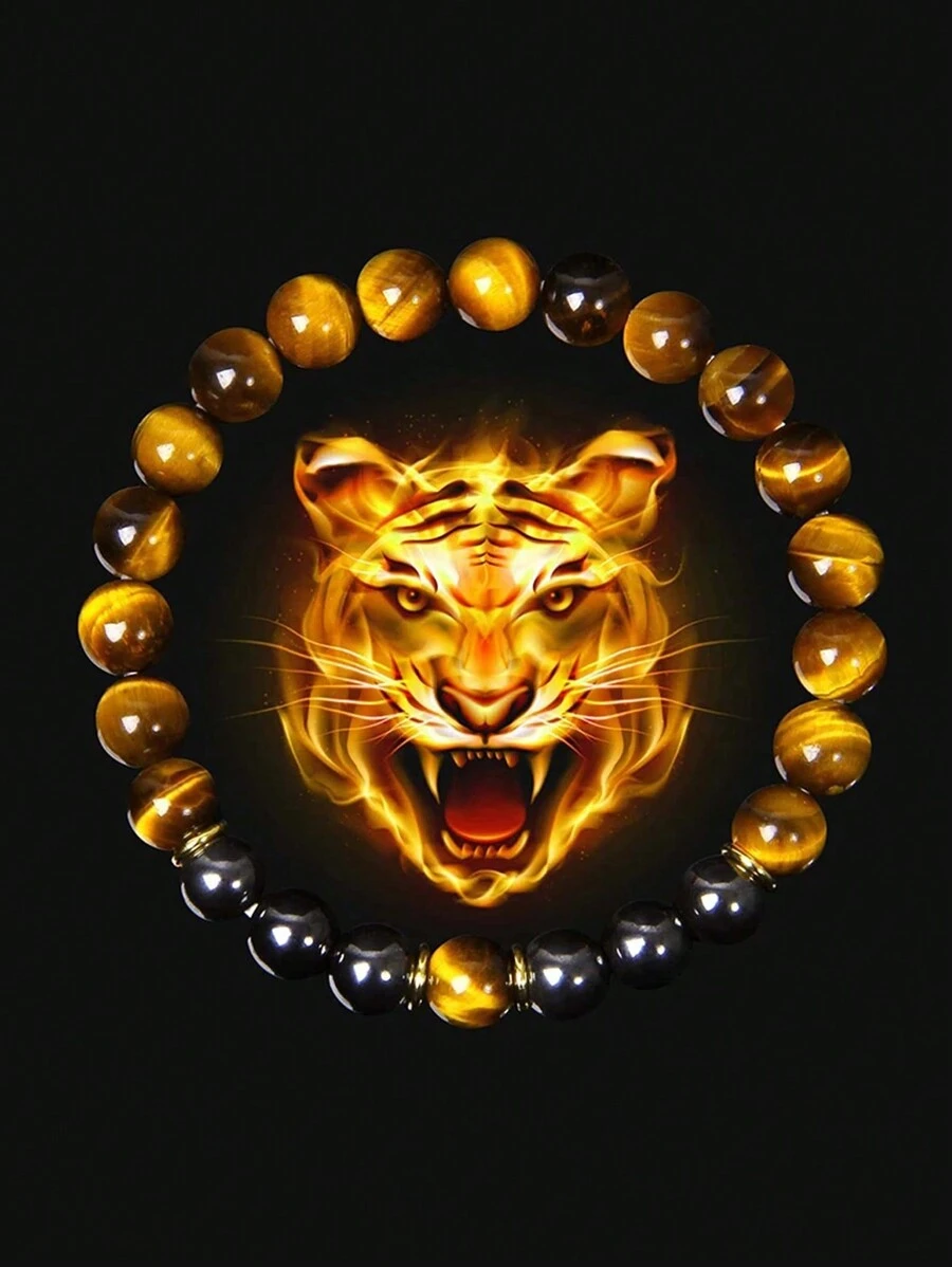 8MM 天然石虎眼珠手链 赤铁矿串珠瑜伽能量手链 适合女士男士珠宝礼物 - 彩色 - 查看 1