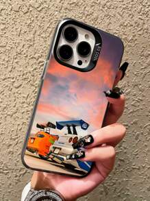 Colorful Silver Car Themed Phone Case Compatible With Iphone 16Pro Max/15Pro/14Plus/13/12/11/Xs Max/XS/XR/8/7 - Retro Aesthetic, Premium Gradient Matte Finish, No Peeling Design Waterproof Shockproof Anti-Fall Scratch Resistant - Black - View 3