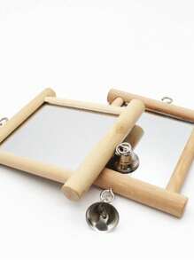 1pc Parrot Biting Wooden Color Bell Decor Mirror Toy - Multicolor - View 5