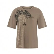 Women Y2K Fairy Grunge Shirt Top Short Sleeve Star Graphic Print T-Shirts Vintage Aesthetic Crop Tee Tops Streetwear - 咖啡棕 - 查看 2