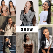 Ponytail Hair Extension Drawstring Long Straight Clip-In Ponytail Natural Soft Synthetic Heat Resistant Wig 32 Inch 165g Black, #4 - Natural Black - View 6