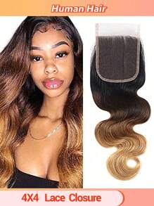 Ombre Body Wave Ludzkie Włosy Zamknięcie T1B/4/27 Kolor Brazylijskie Włosy Ludzkie Ombre Body Wave Ludzkie Włosy 4x4 Zamknięcie Koronki Zamknięcie Części Wolnej Przezroczysta Koronka