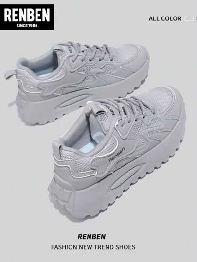 RENBEN Women's Thick Sole Casual Sneakers, Korean Style Fashion Chunky Sneakers For Students, Running And Sports, Suitable For Autumn