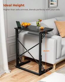 21''Wx28''H Folding TV Tray Table, Small Foldable C-Shaped End Table For Eating With Tablet And Phone Slots, Slide Under Couch Side Table For Recliner, Living Room, Bedroom, Black - màu đen - Xem 7