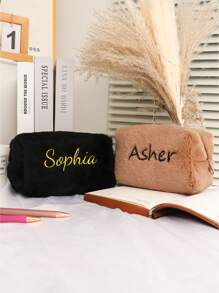 Personalized Fluffy Makeup Bag, Quilted Fluffy Cosmetic Bag, Fuzzy Makeup Bag, Solid Color Cosmetic Pouch, Embroidered Name Fluffy Cosmetic, Personalized Gift, Toiletry Bag Women, Makeup Bag, Fluffy Bag Pouch Travel Bag,Multi-Functional,Ornamental,Letter,Solid Color,Exquisite,Stylish,Vintage,Modern,Colorful,Leisure,Basics,Casual,Soft,Unique,Customized,Personalized,Custom,Ideal Gifts For Her,Girlfriend,Her,Boyfriend,Friends, Easy Comfort