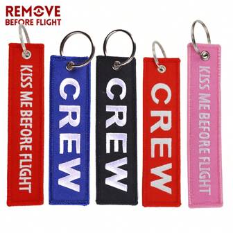 REMOVE BEFORE FLIGHT 1 pieza Cadena de llave de fibra de poliéster informal con bordado de la letra "Retirar antes del vuelo" - Accesorio de coche, colgante de bolsa, decoración escolar