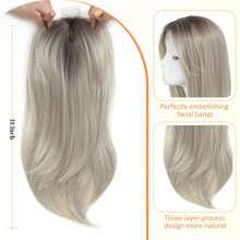 Megito Hair Topper 18 Inch Hair Toppers For Women With Thinning Hair Long Layered 6.5"X6.5" Synthetic Toppers Hair Pieces For Women Fiber Wiglets Ladies(3 Tone Blonde) - Silver White with Dark Root - 查看 4