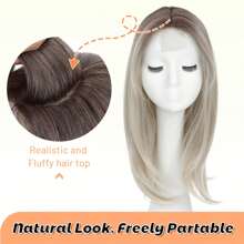 Megito Hair Topper 18 Inch Hair Toppers For Women With Thinning Hair Long Layered 6.5"X6.5" Synthetic Toppers Hair Pieces For Women Fiber Wiglets Ladies(3 Tone Blonde) - Silver White with Dark Root - 查看 2