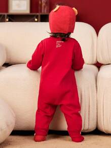 mini bala Baby Girls Jumpsuit, New Year Breathable Baby Girl Base Layer Outfit - Chinese Red - View 3