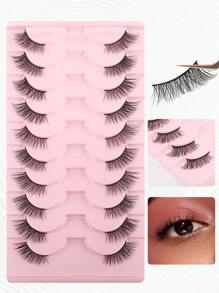 10 Pairs Of Cat Eye Style Naturally Crossing And Extending Black False Eyelashes, Suitable For Daily And Date Makeup, Extended Eyelashes, 3D Fluffy Clear Band Corner Eyelashes - Perfect For Dates, Parties & Stage Makeup - Cat Eye Lashes - View 5