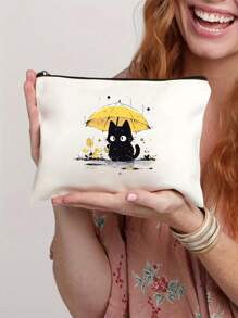 1 pieza Bolso de maquillaje con estampado de gato negro para niños y niñas, regalo temático de gato lindo para niñas, bolso de viaje pequeño para amantes de los gatos, estuche con cierre para adolescentes, hijas, hermanas. - Multicolor - Ver 10